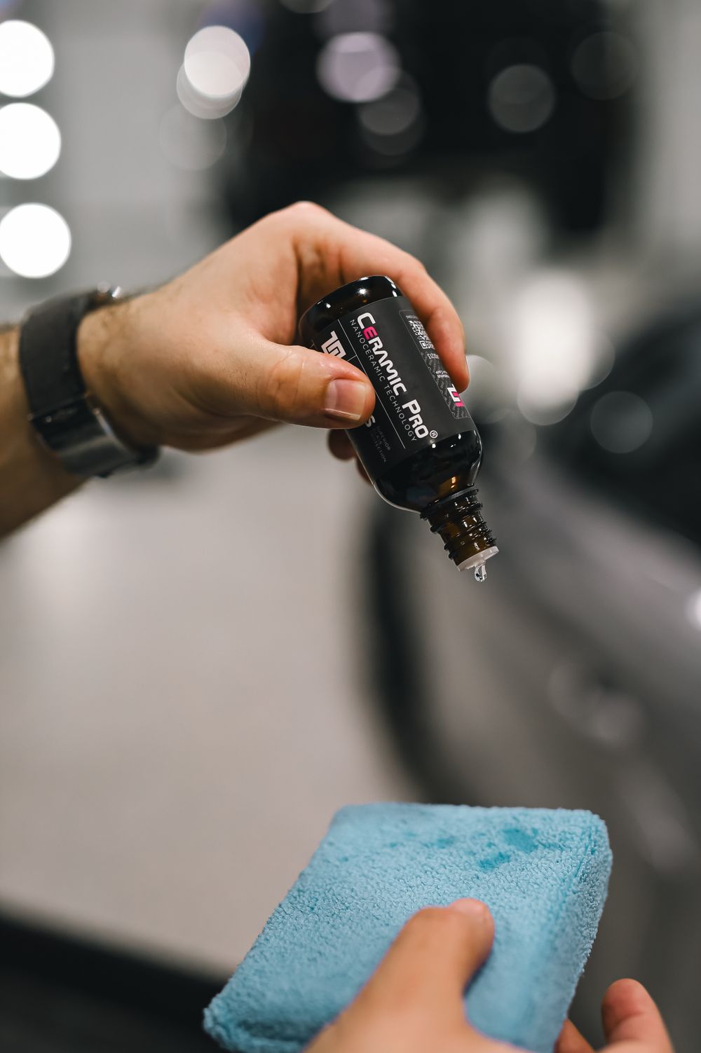 Ceramic coating being applied with a foam applicator